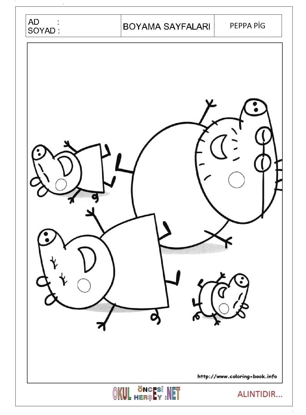 Çocuklar İçin Peppa Pig Boyama Sayfaları 