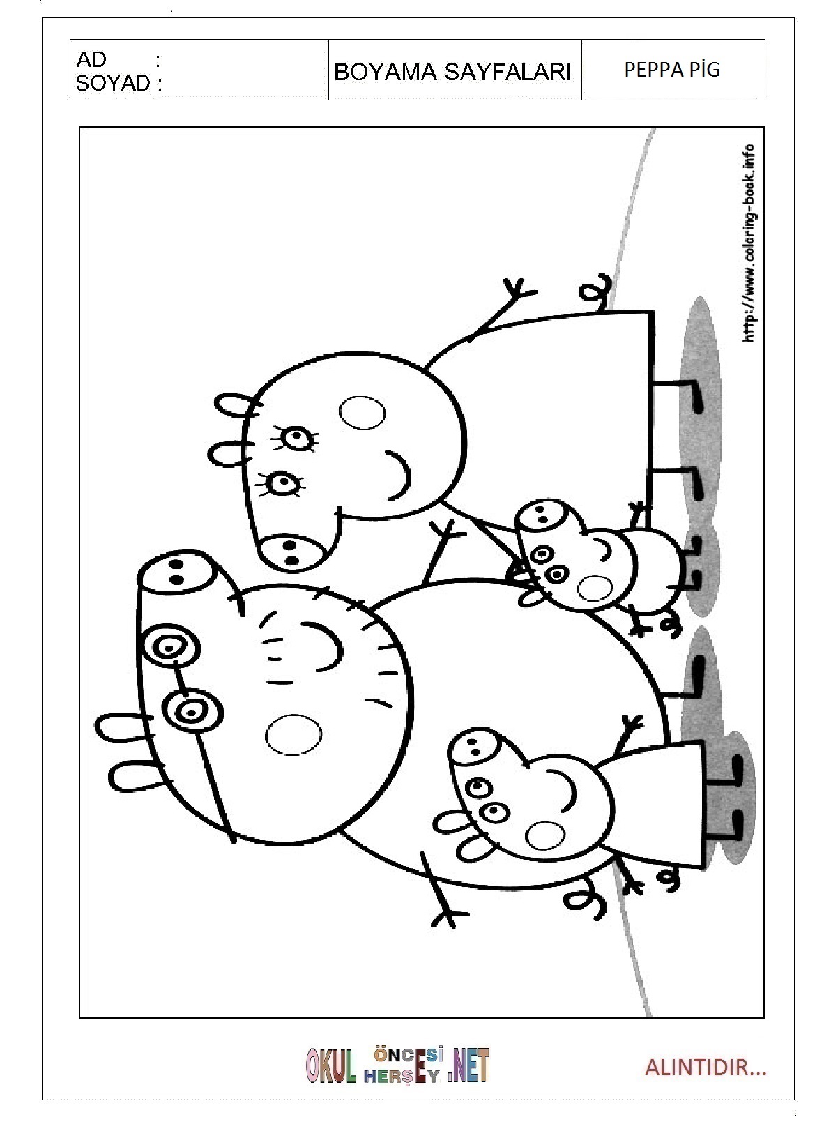 Çocuklar İçin Peppa Pig Boyama Sayfaları 