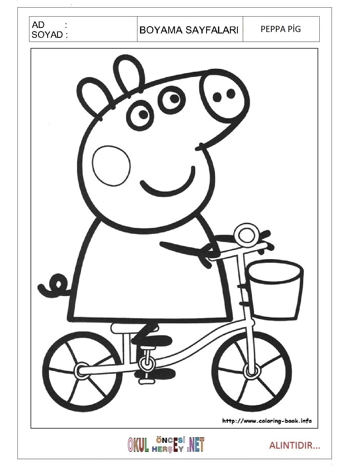 Çocuklar İçin Peppa Pig Boyama Sayfaları 