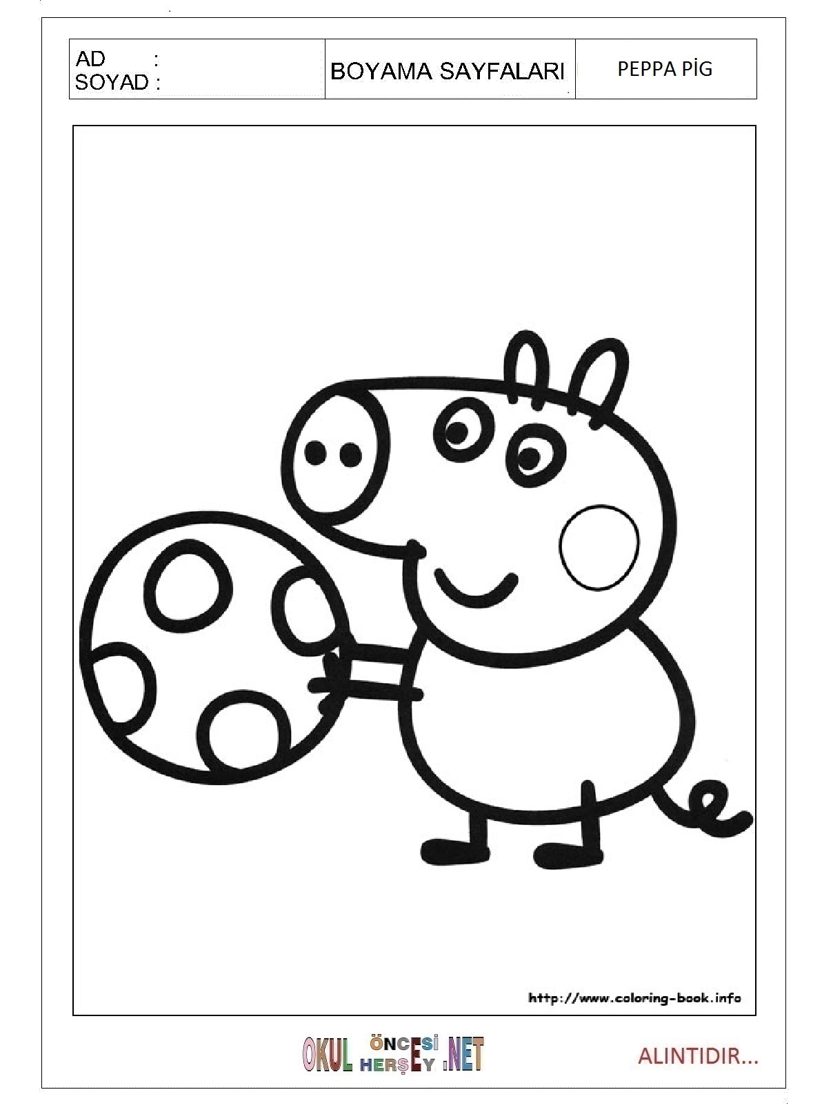 Çocuklar İçin Peppa Pig Boyama Sayfaları 