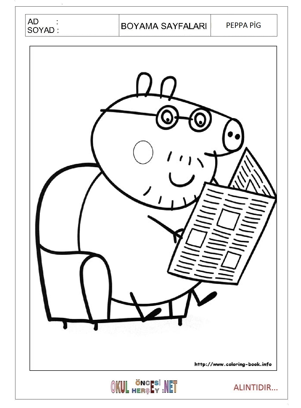 Çocuklar İçin Peppa Pig Boyama Sayfaları 
