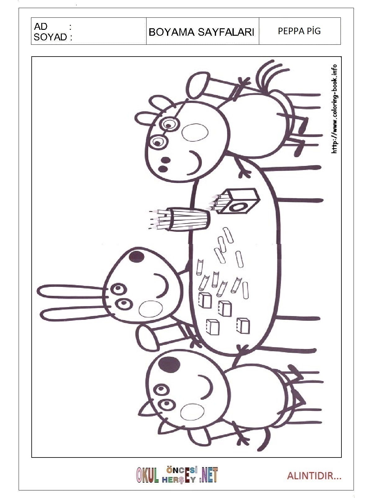 Çocuklar İçin Peppa Pig Boyama Sayfaları 