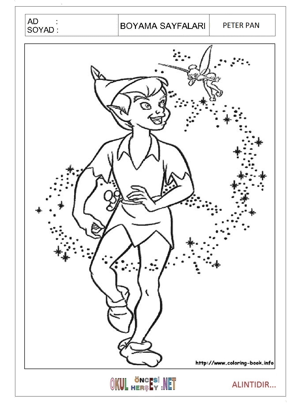 Çocuklar İçin Peter Pan Boyama Sayfaları 
