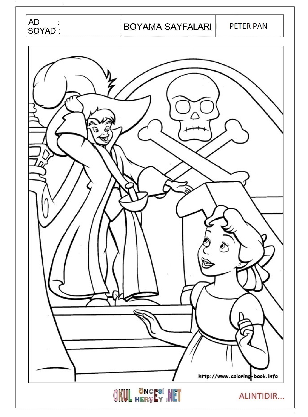 Çocuklar İçin Peter Pan Boyama Sayfaları 