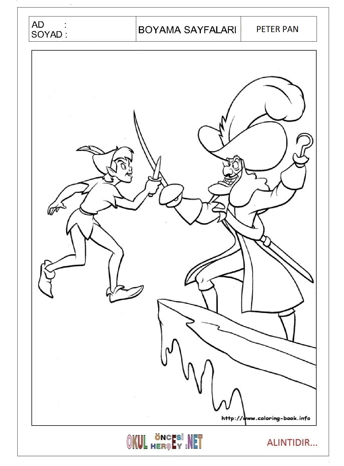 Çocuklar İçin Peter Pan Boyama Sayfaları 