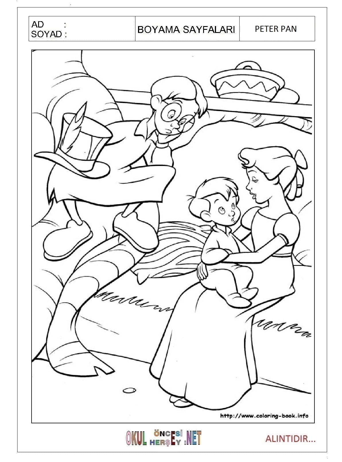 Çocuklar İçin Peter Pan Boyama Sayfaları 