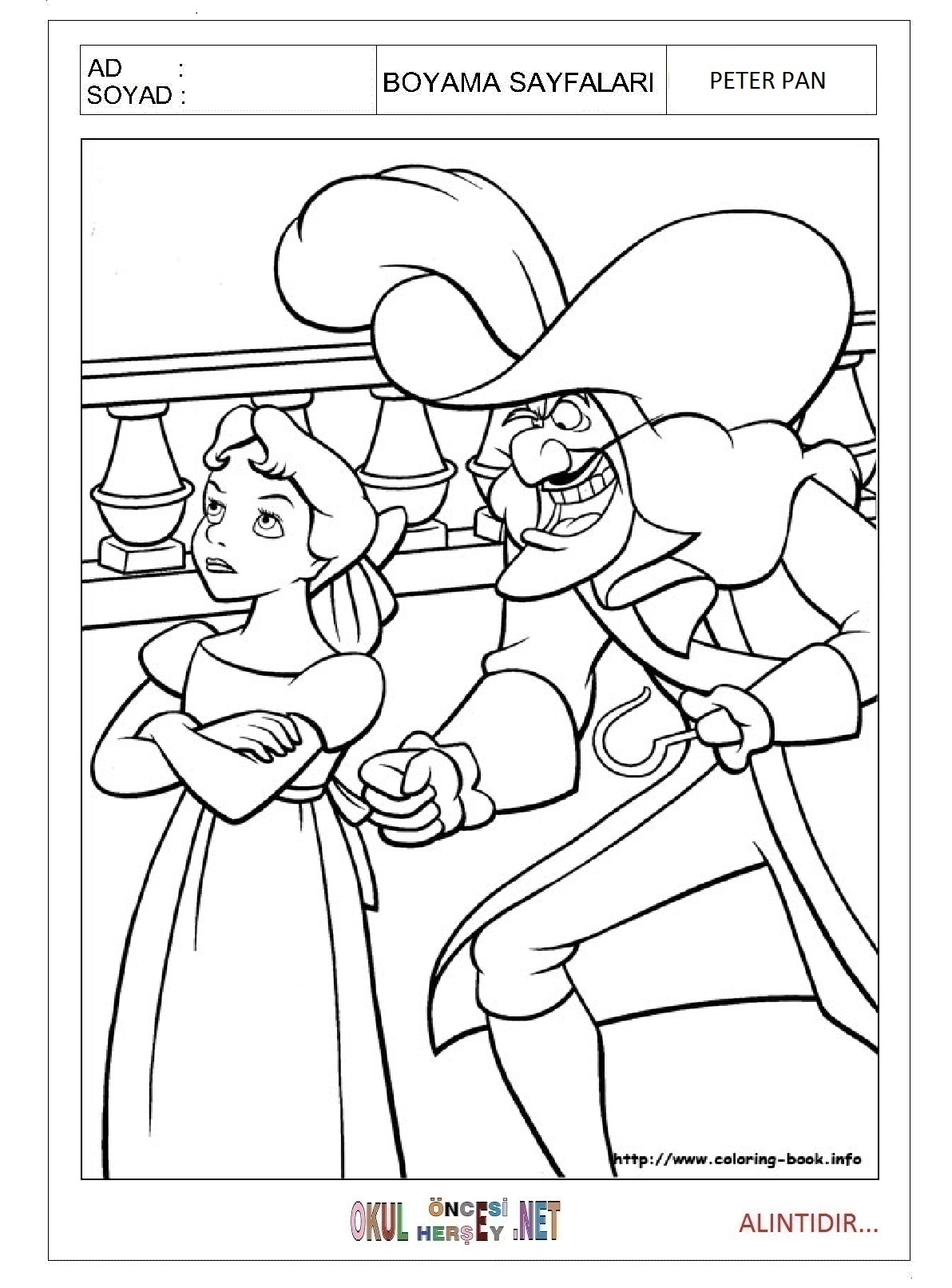 Çocuklar İçin Peter Pan Boyama Sayfaları 