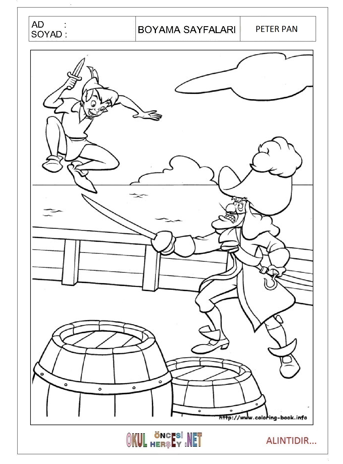 Çocuklar İçin Peter Pan Boyama Sayfaları 