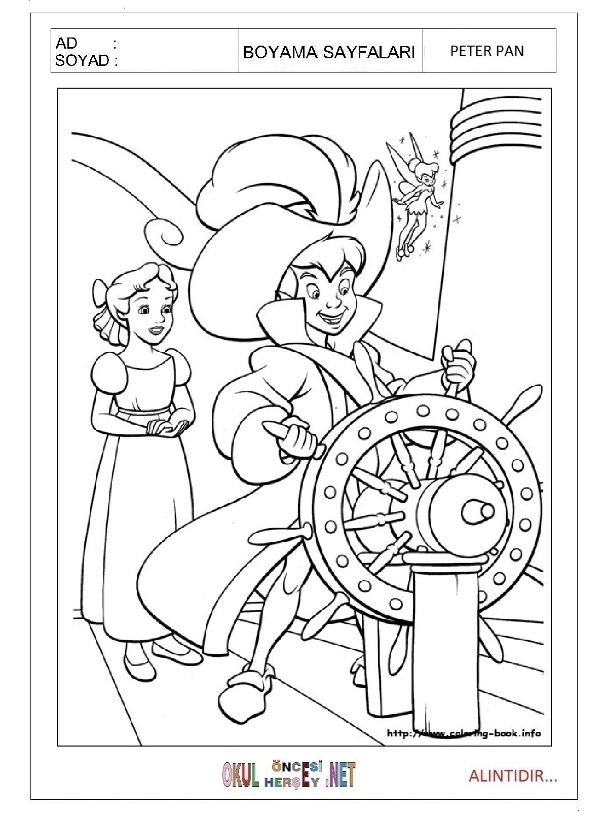 Çocuklar İçin Peter Pan Boyama Sayfaları 