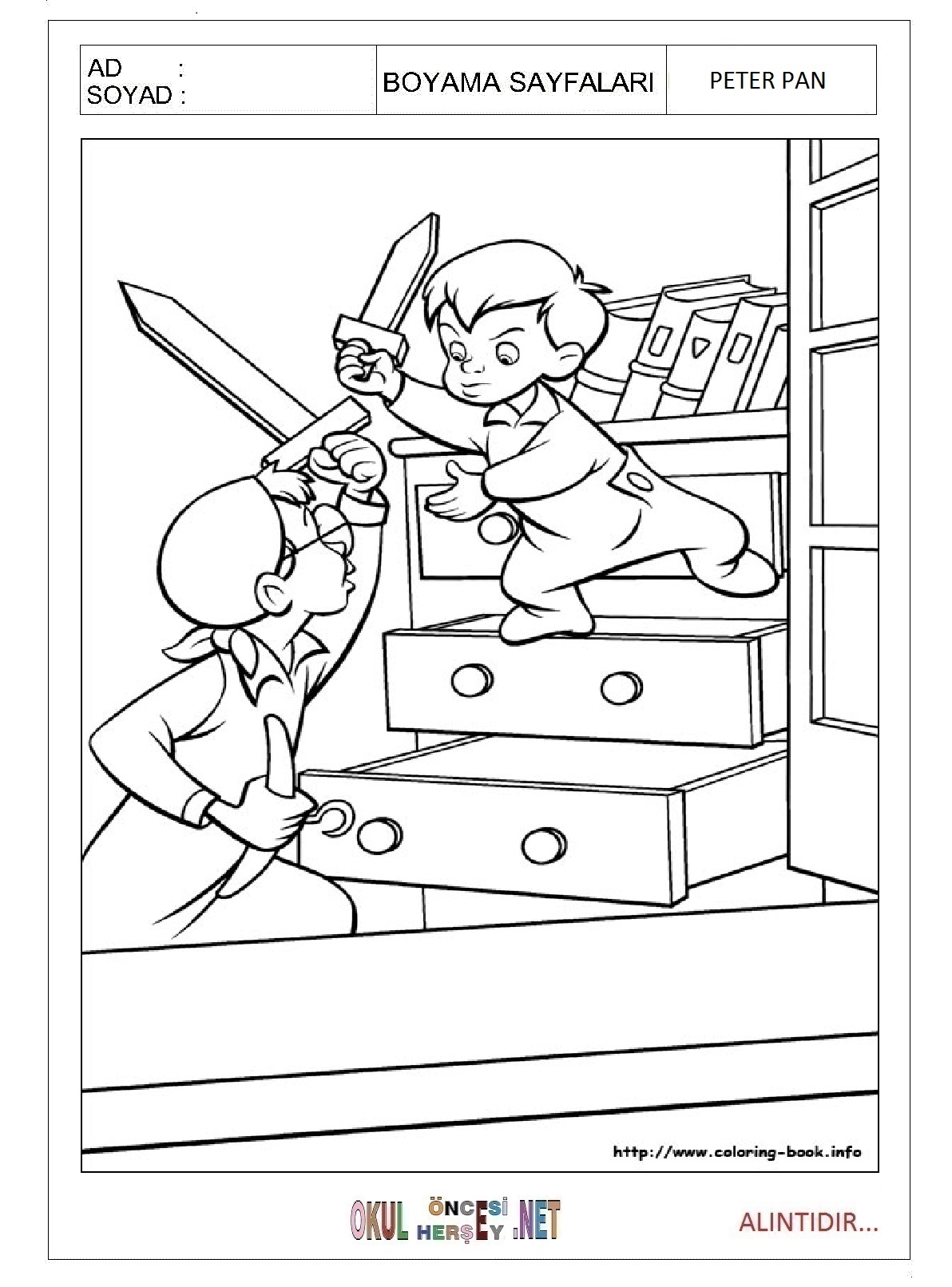 Çocuklar İçin Peter Pan Boyama Sayfaları 