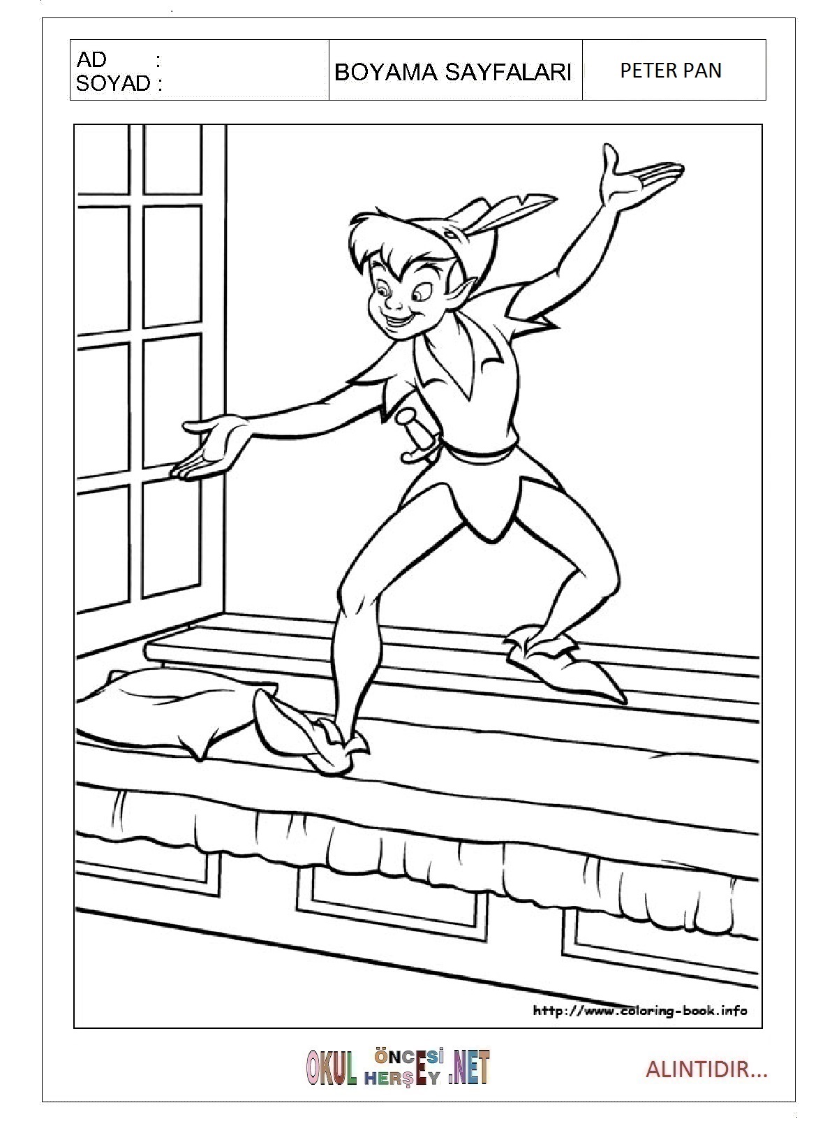 Çocuklar İçin Peter Pan Boyama Sayfaları 