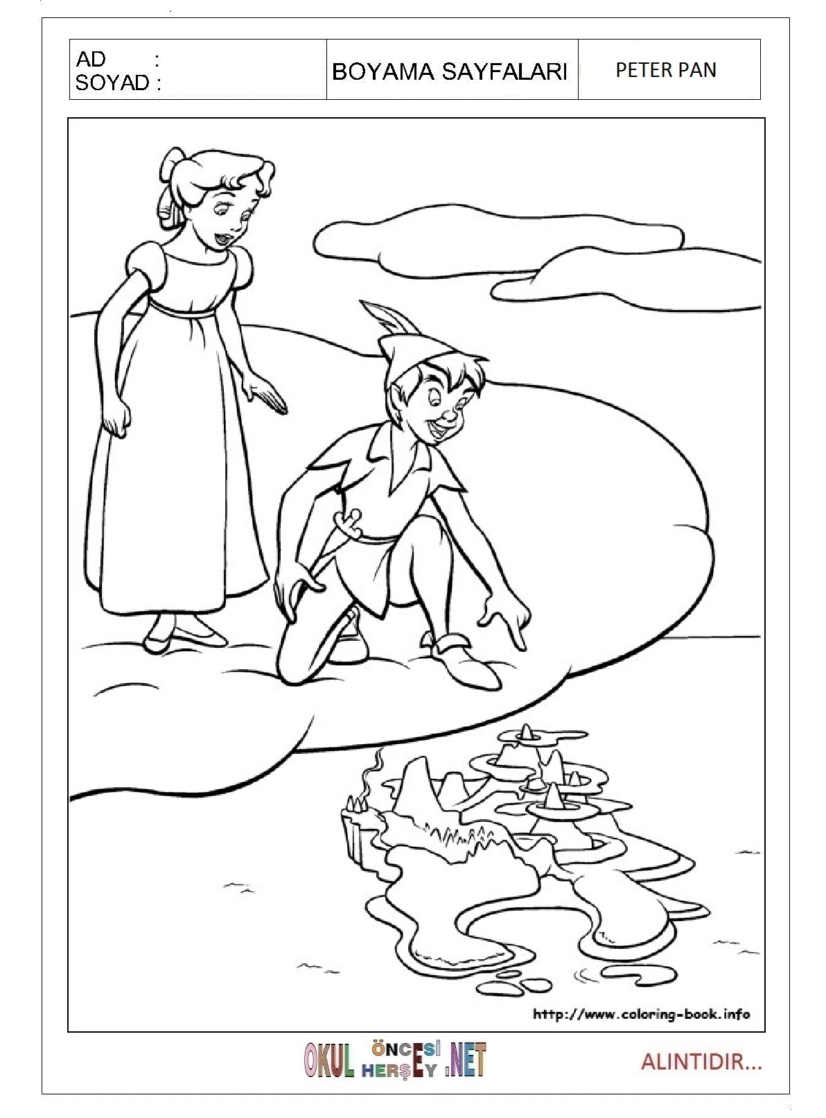 Çocuklar İçin Peter Pan Boyama Sayfaları 