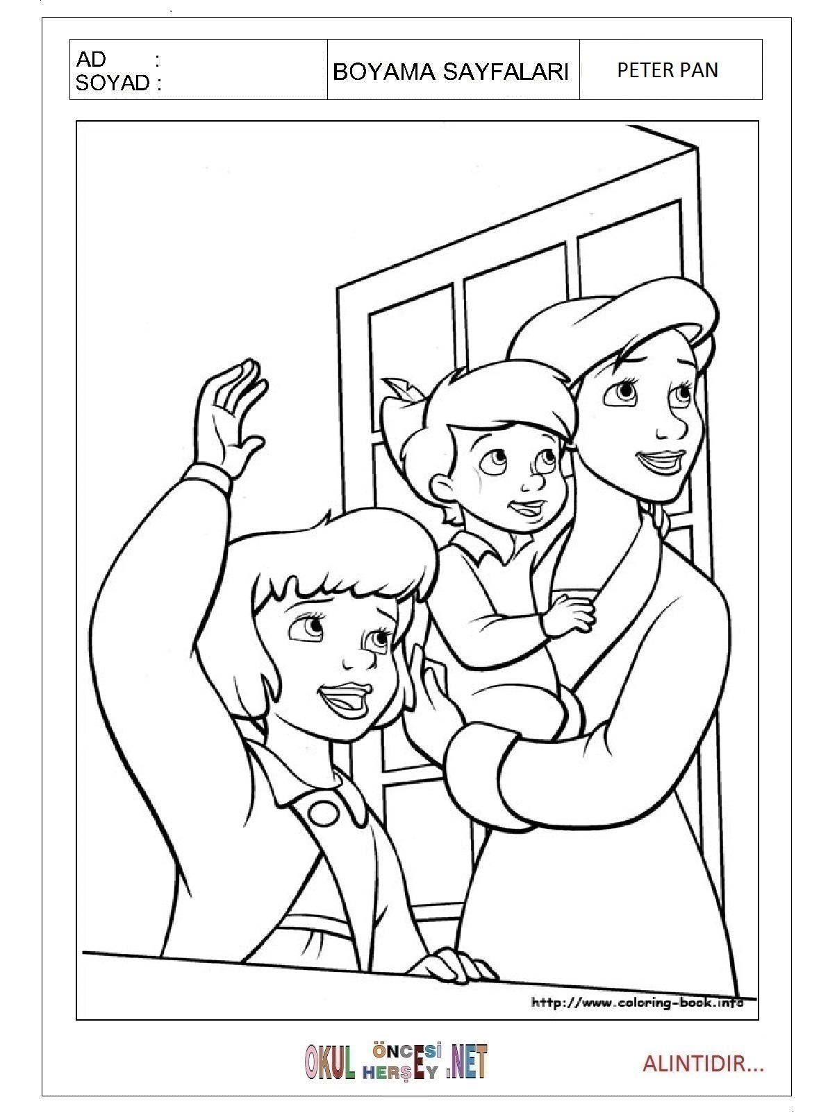 Çocuklar İçin Peter Pan Boyama Sayfaları 
