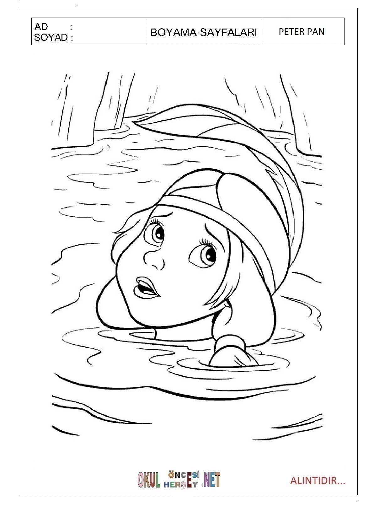 Çocuklar İçin Peter Pan Boyama Sayfaları 