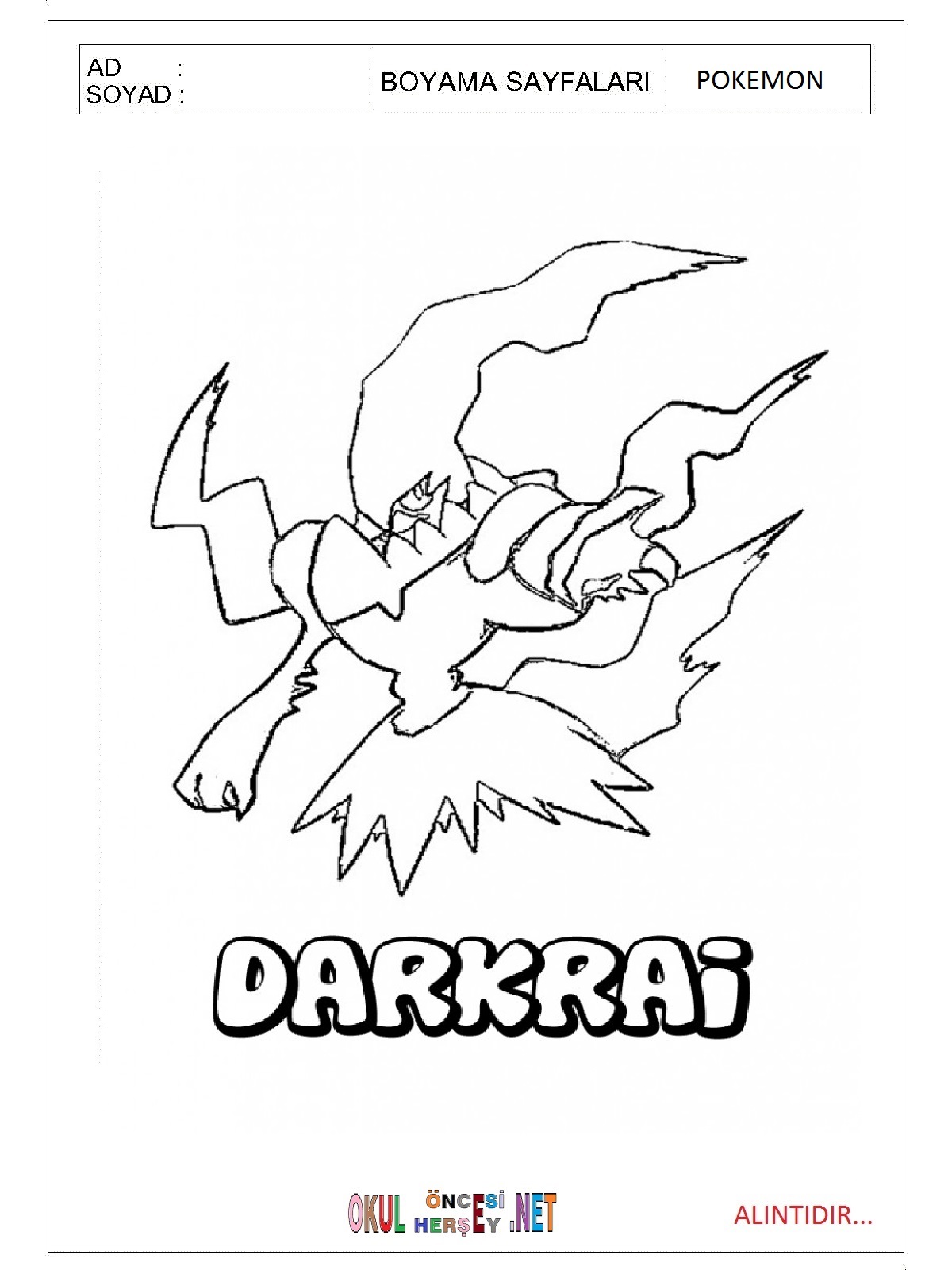 Çocuklar İçin Pokemon Boyama Sayfaları 
