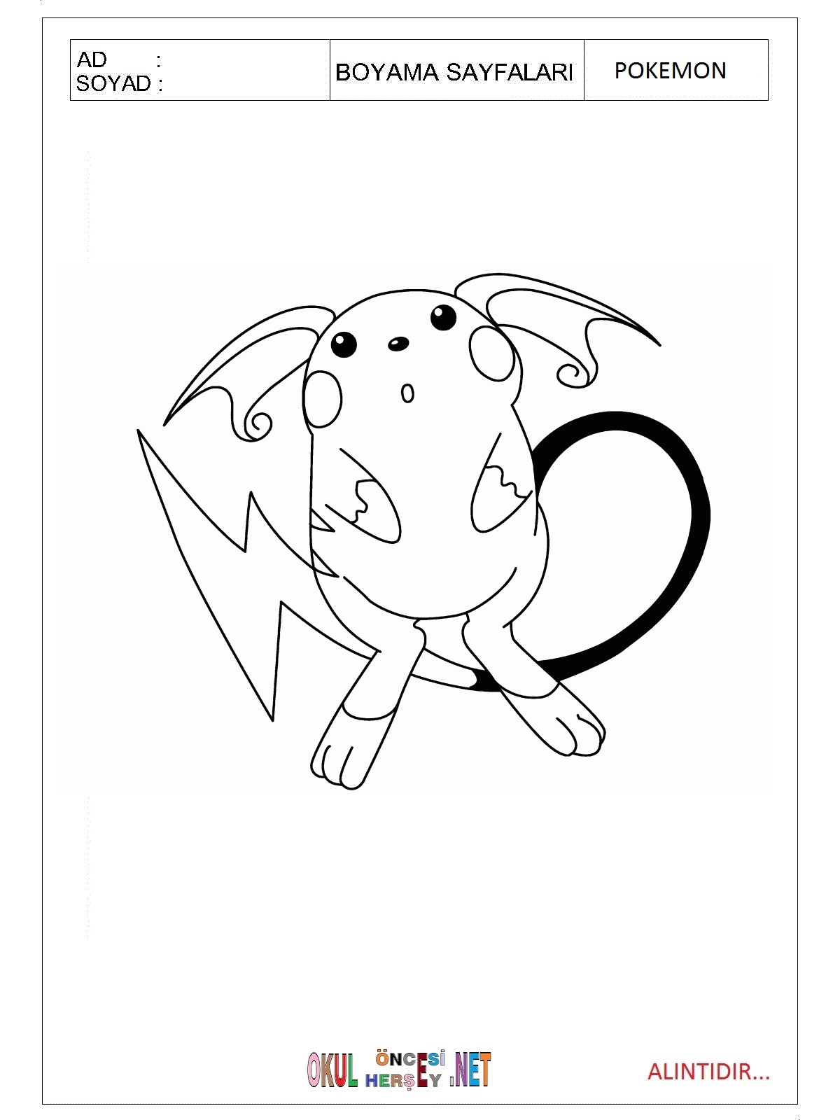 Çocuklar İçin Pokemon Boyama Sayfaları 