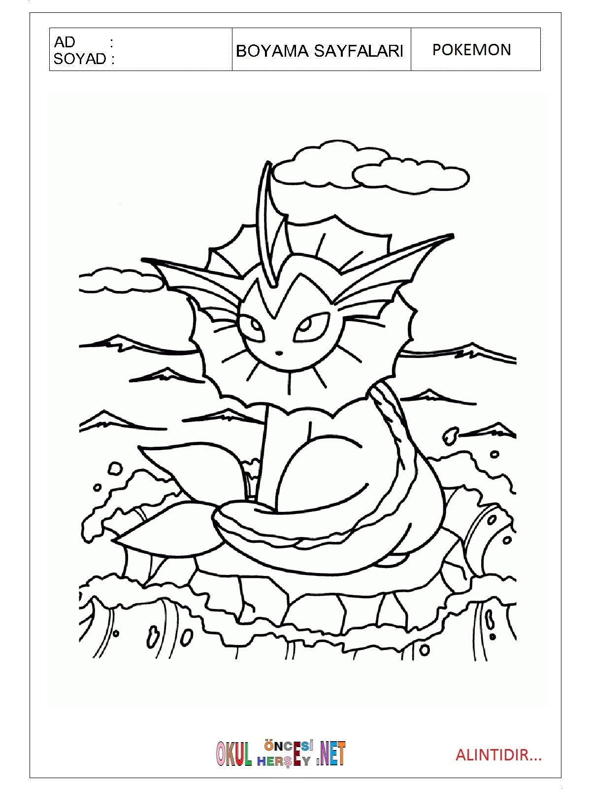 Çocuklar İçin Pokemon Boyama Sayfaları 
