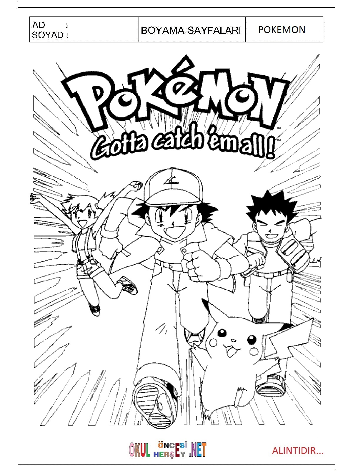 Çocuklar İçin Pokemon Boyama Sayfaları 