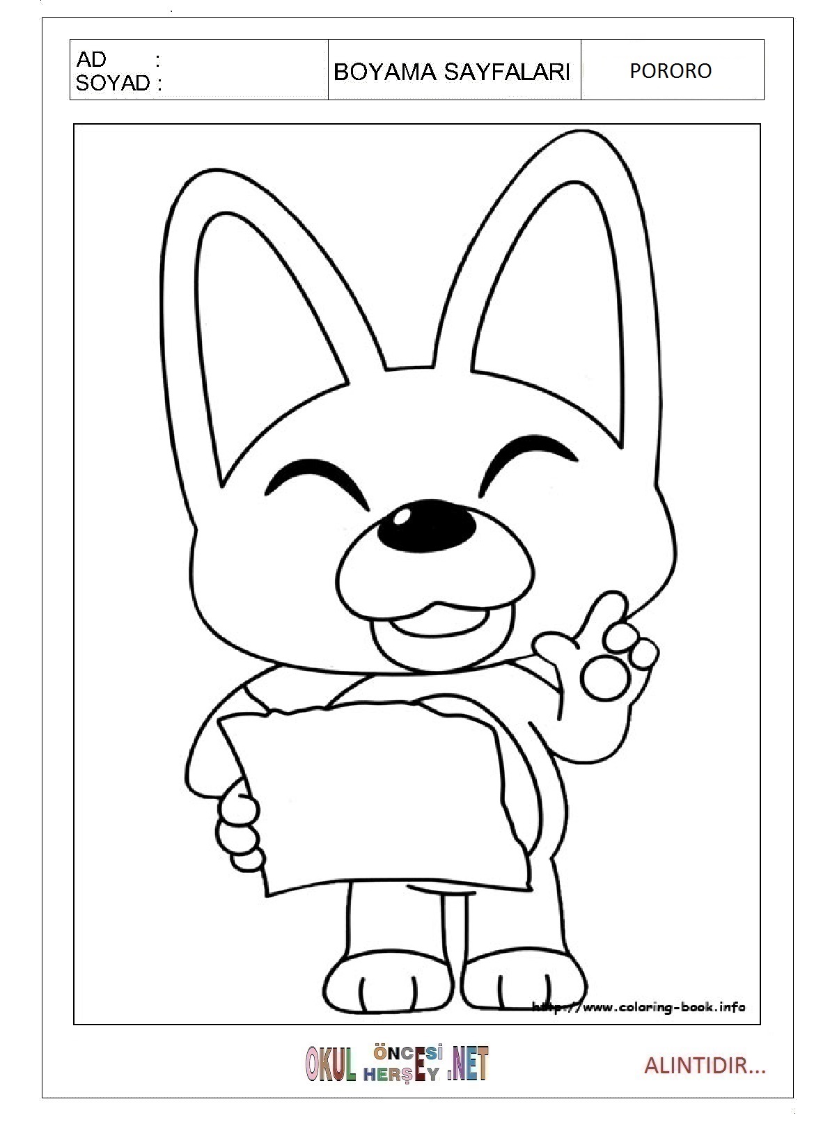 Çocuklar İçin Pororo Boyama Sayfaları 
