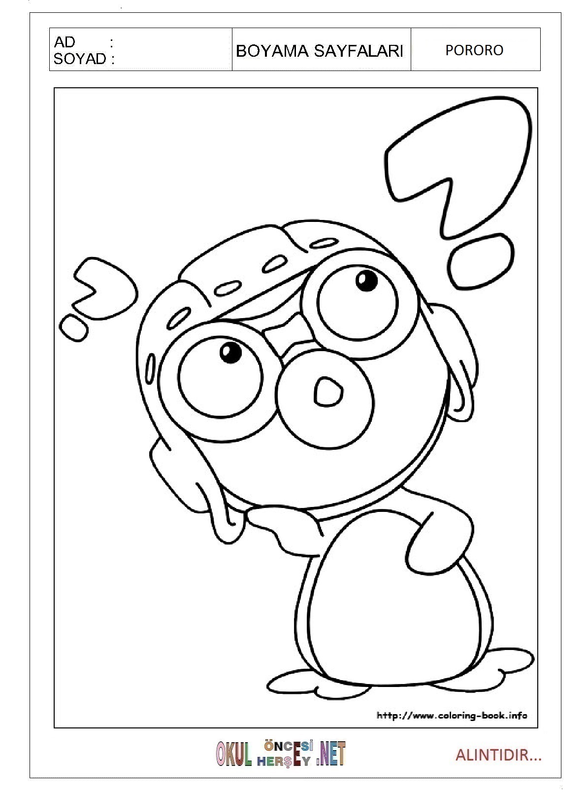 Çocuklar İçin Pororo Boyama Sayfaları 