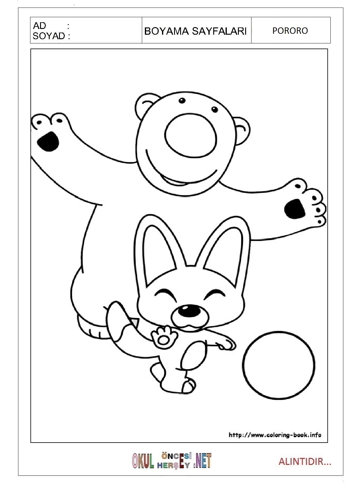 Çocuklar İçin Pororo Boyama Sayfaları 