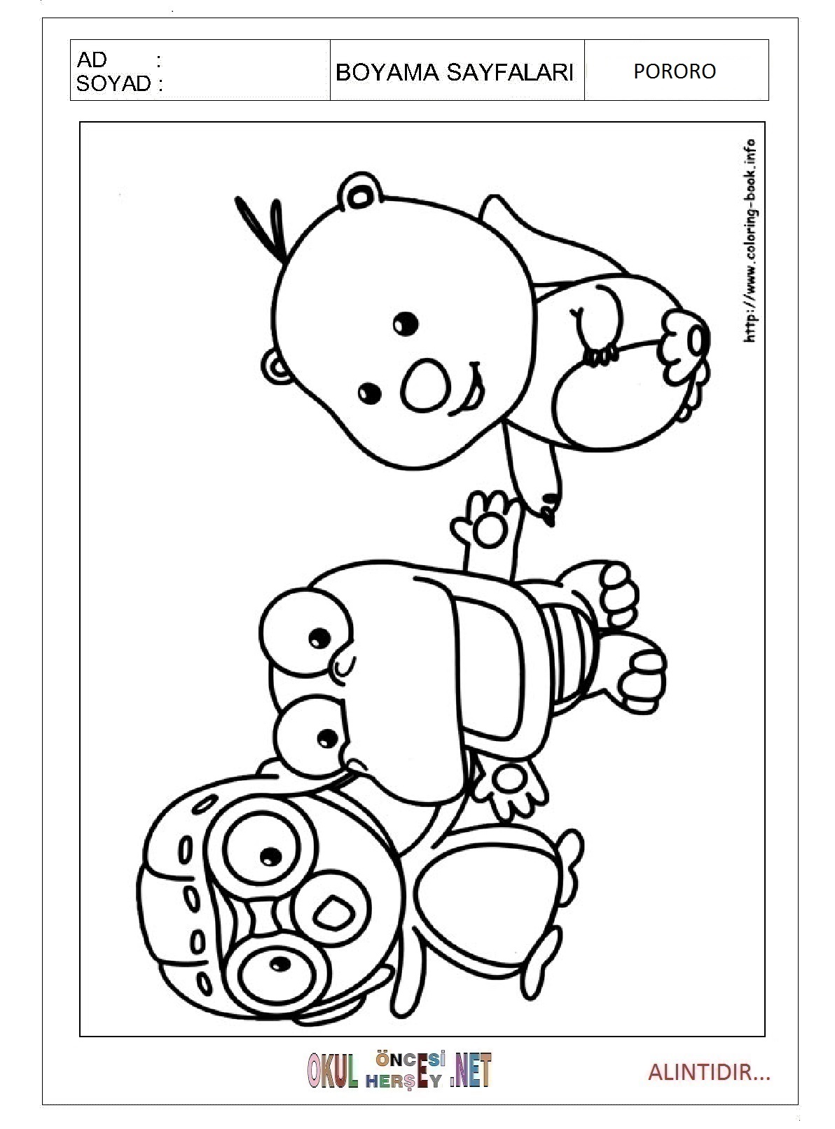Çocuklar İçin Pororo Boyama Sayfaları 