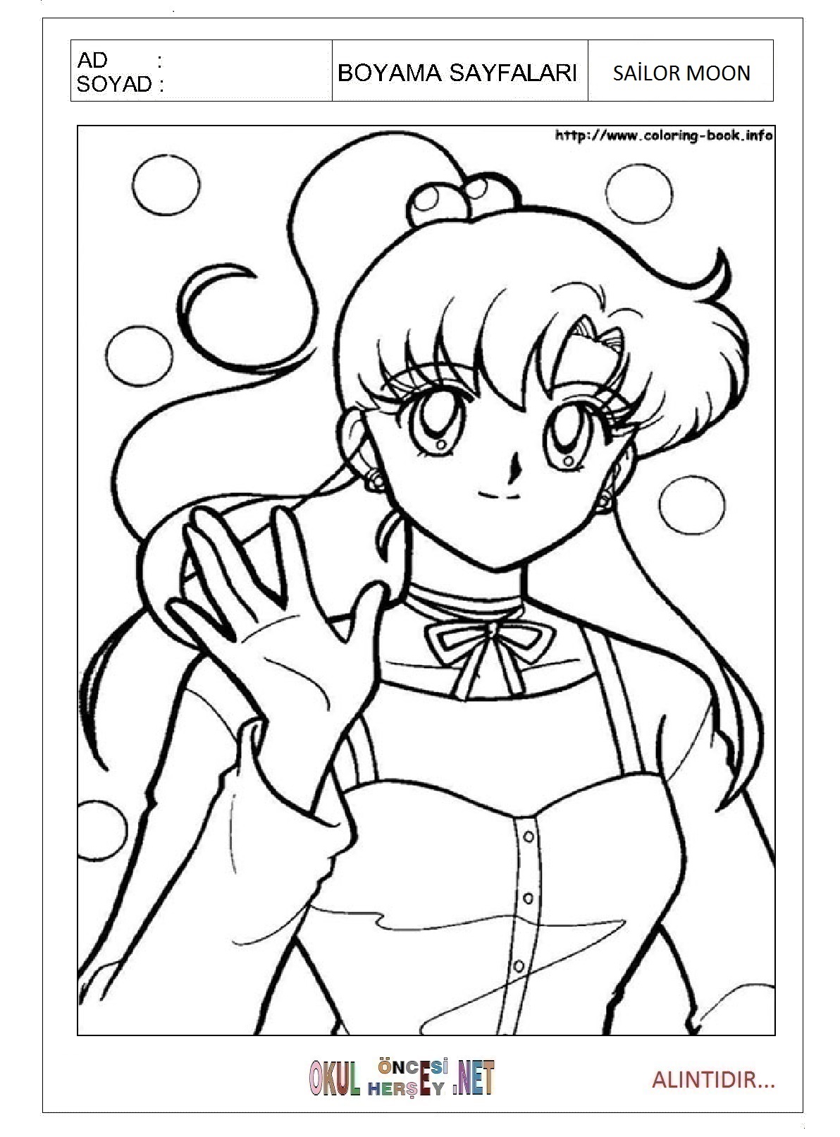 Çocuklar İçin Sailor Moon Boyama Sayfaları 