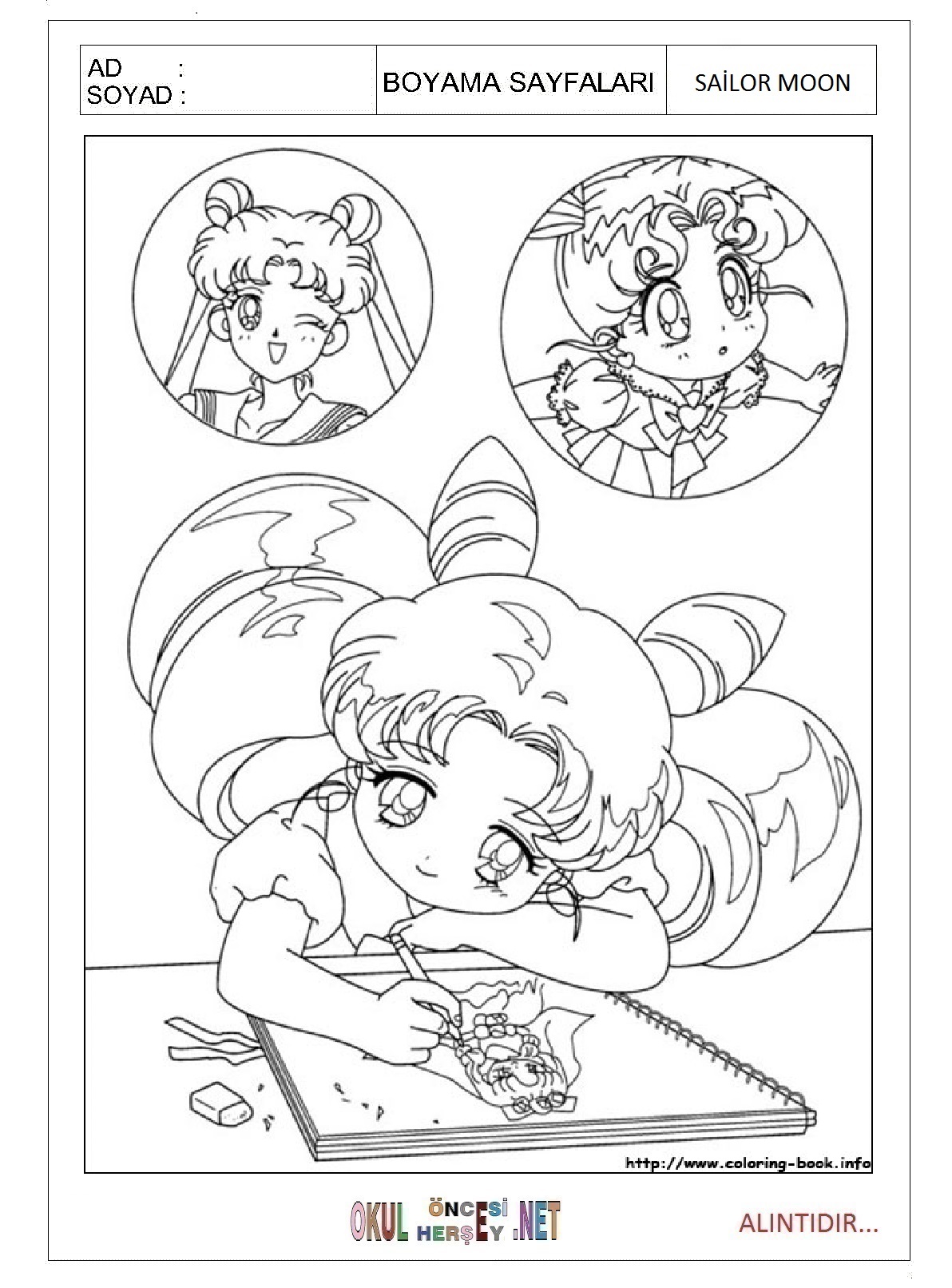 Çocuklar İçin Sailor Moon Boyama Sayfaları 