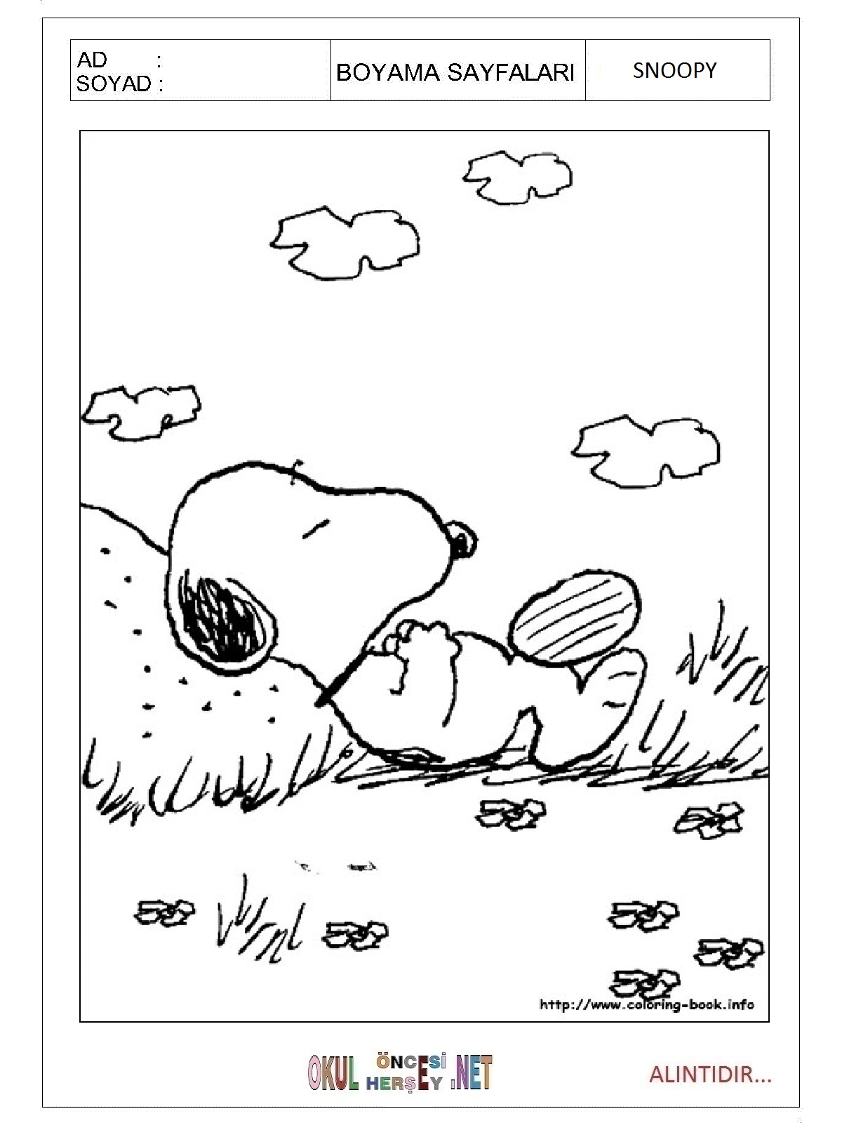 Çocuklar İçin Snoopy Boyama Sayfaları 