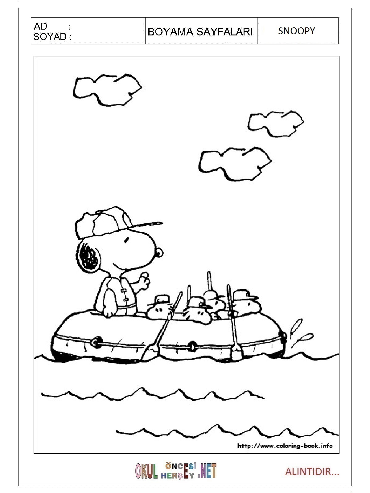 Çocuklar İçin Snoopy Boyama Sayfaları 