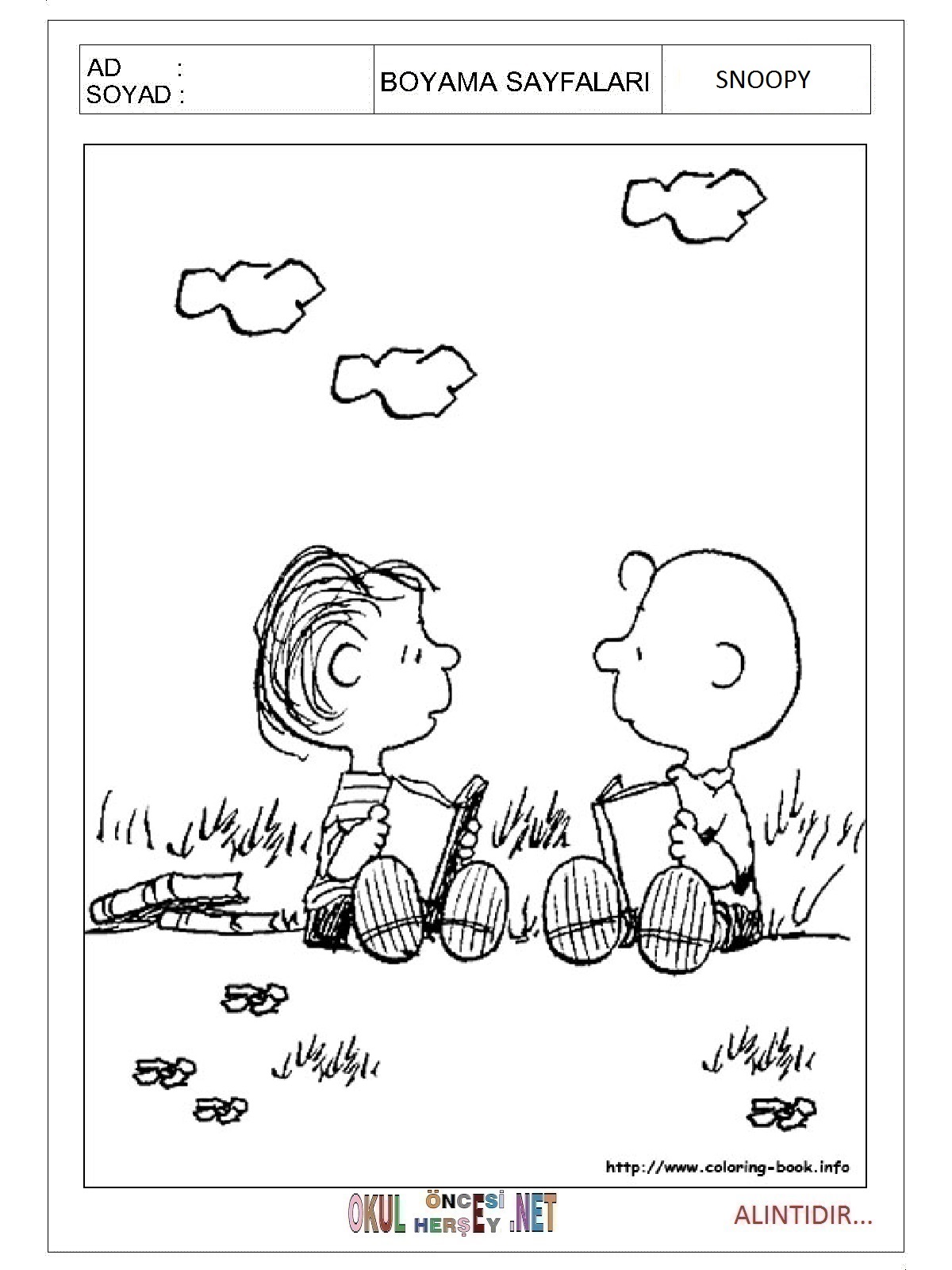 Çocuklar İçin Snoopy Boyama Sayfaları 