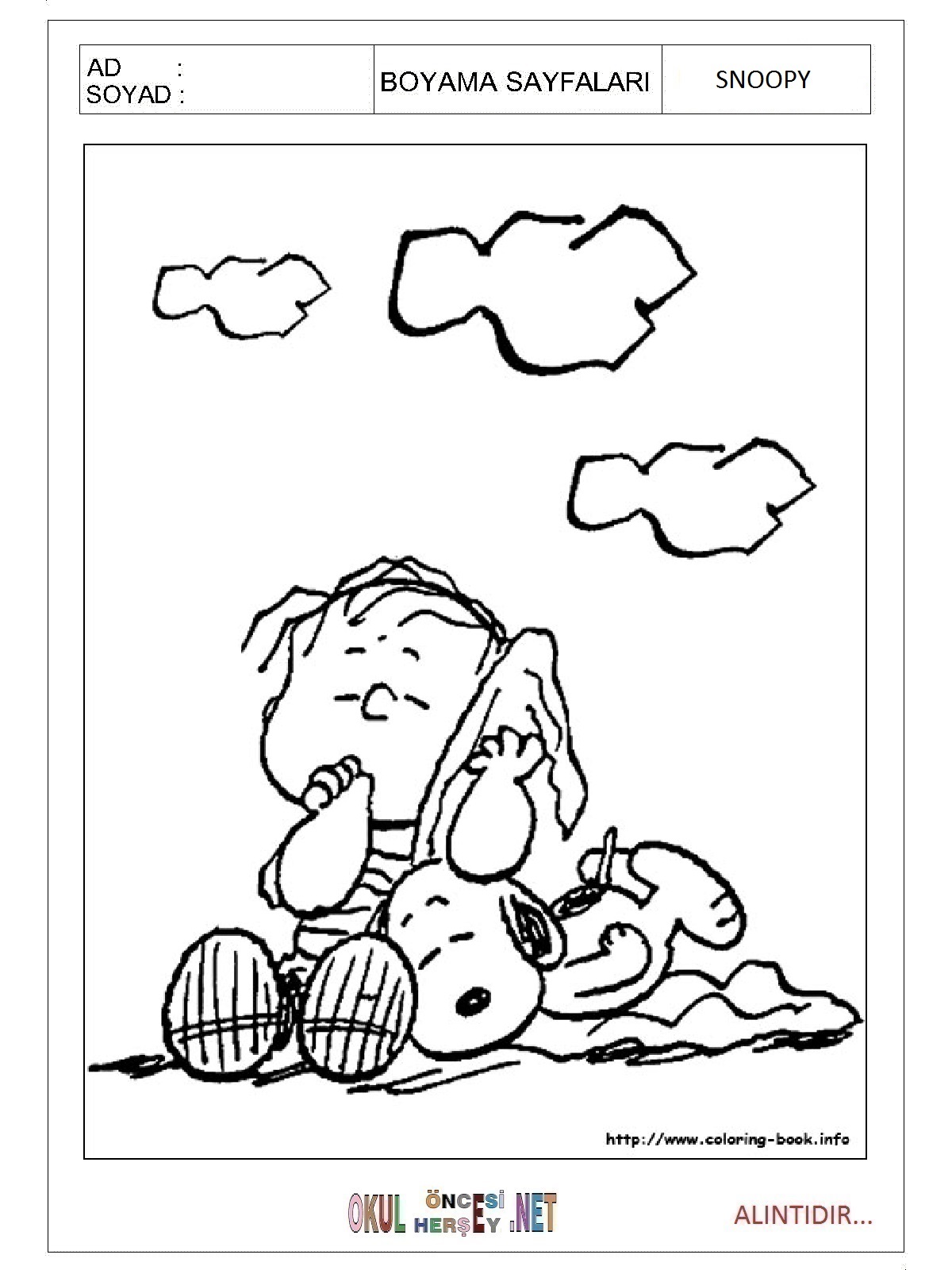 Çocuklar İçin Snoopy Boyama Sayfaları 