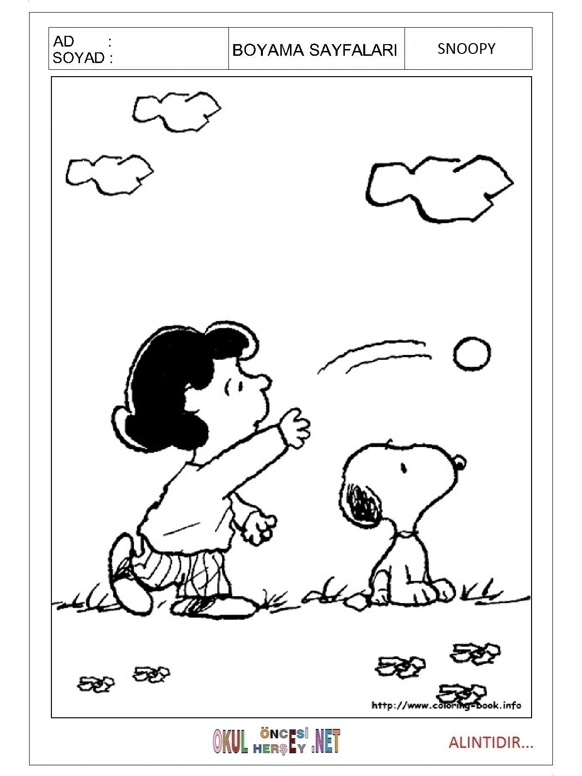 Çocuklar İçin Snoopy Boyama Sayfaları 