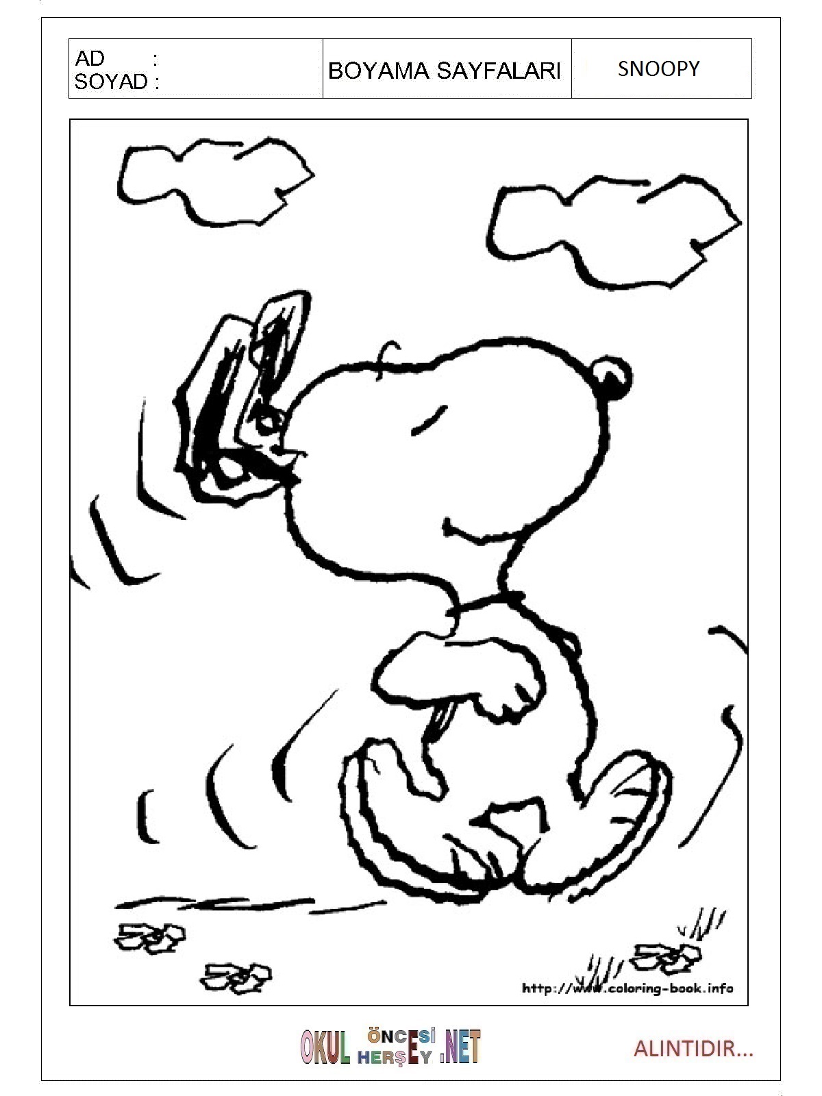 Çocuklar İçin Snoopy Boyama Sayfaları 