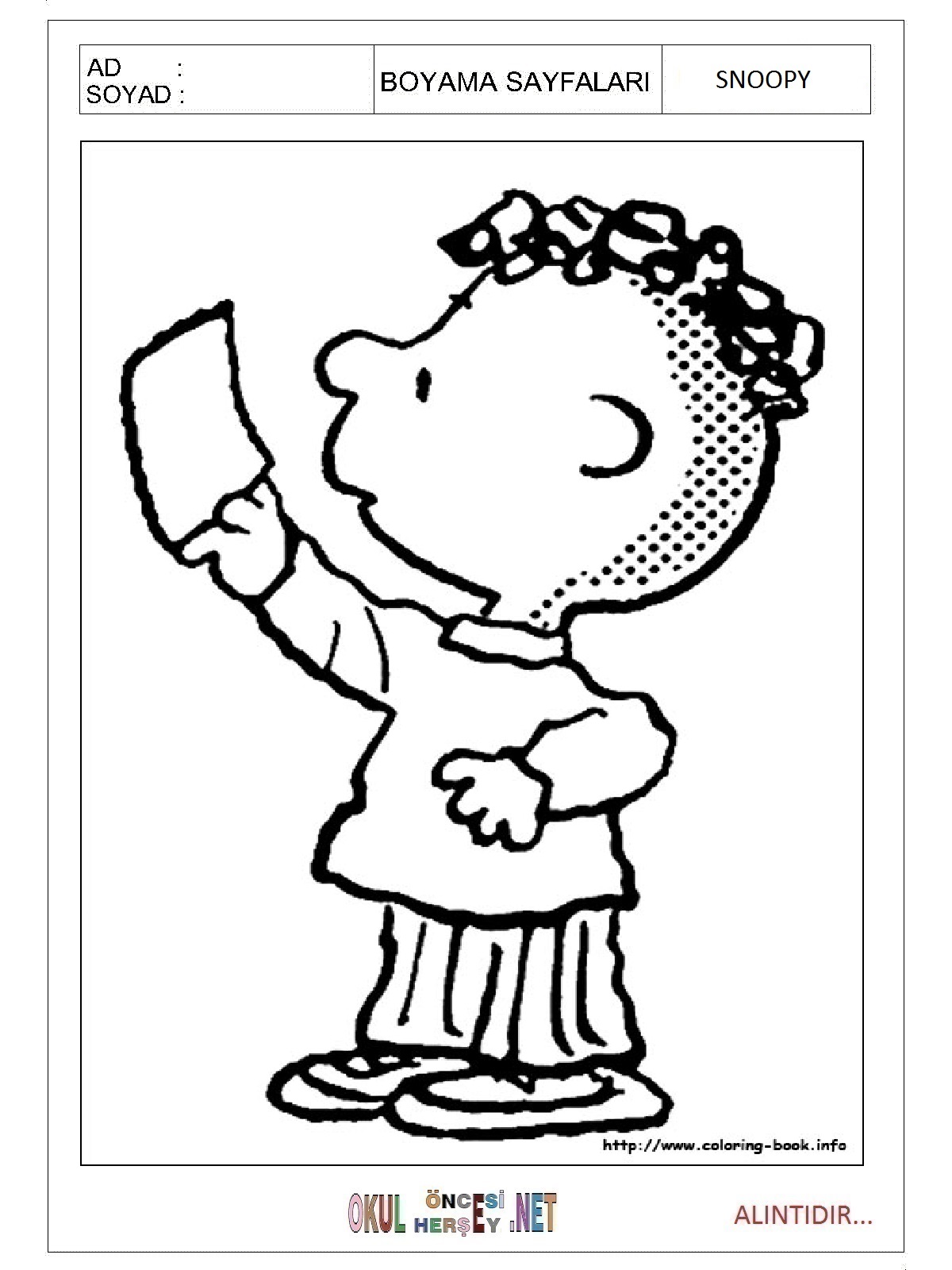 Çocuklar İçin Snoopy Boyama Sayfaları 