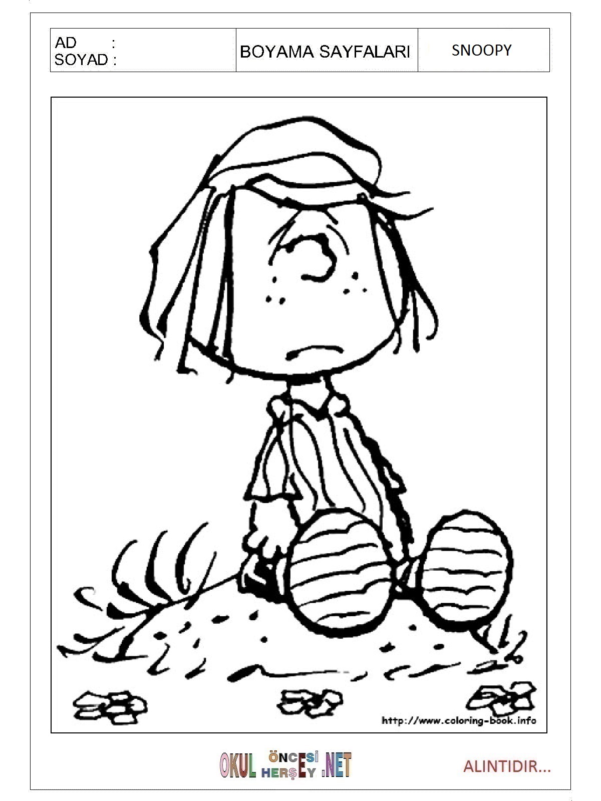 Çocuklar İçin Snoopy Boyama Sayfaları 