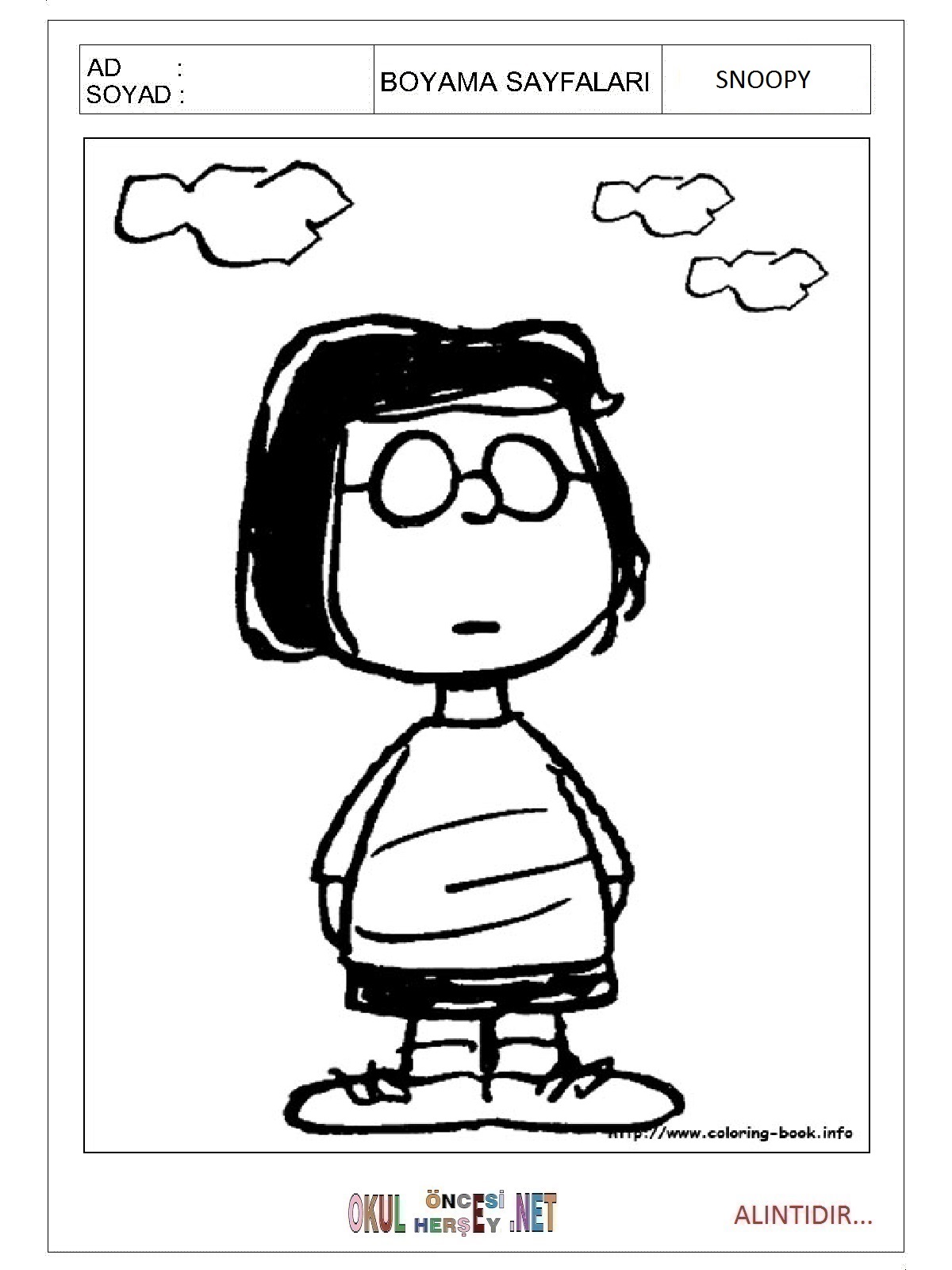 Çocuklar İçin Snoopy Boyama Sayfaları 