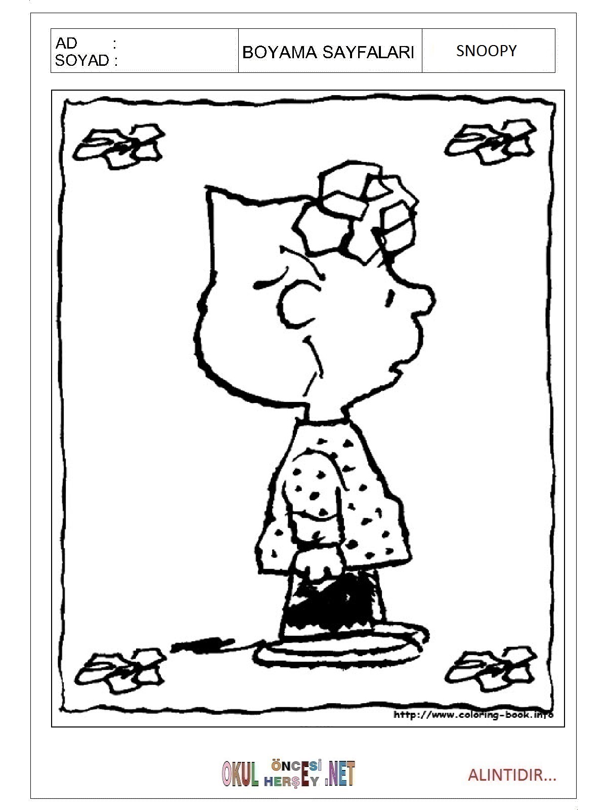 Çocuklar İçin Snoopy Boyama Sayfaları 