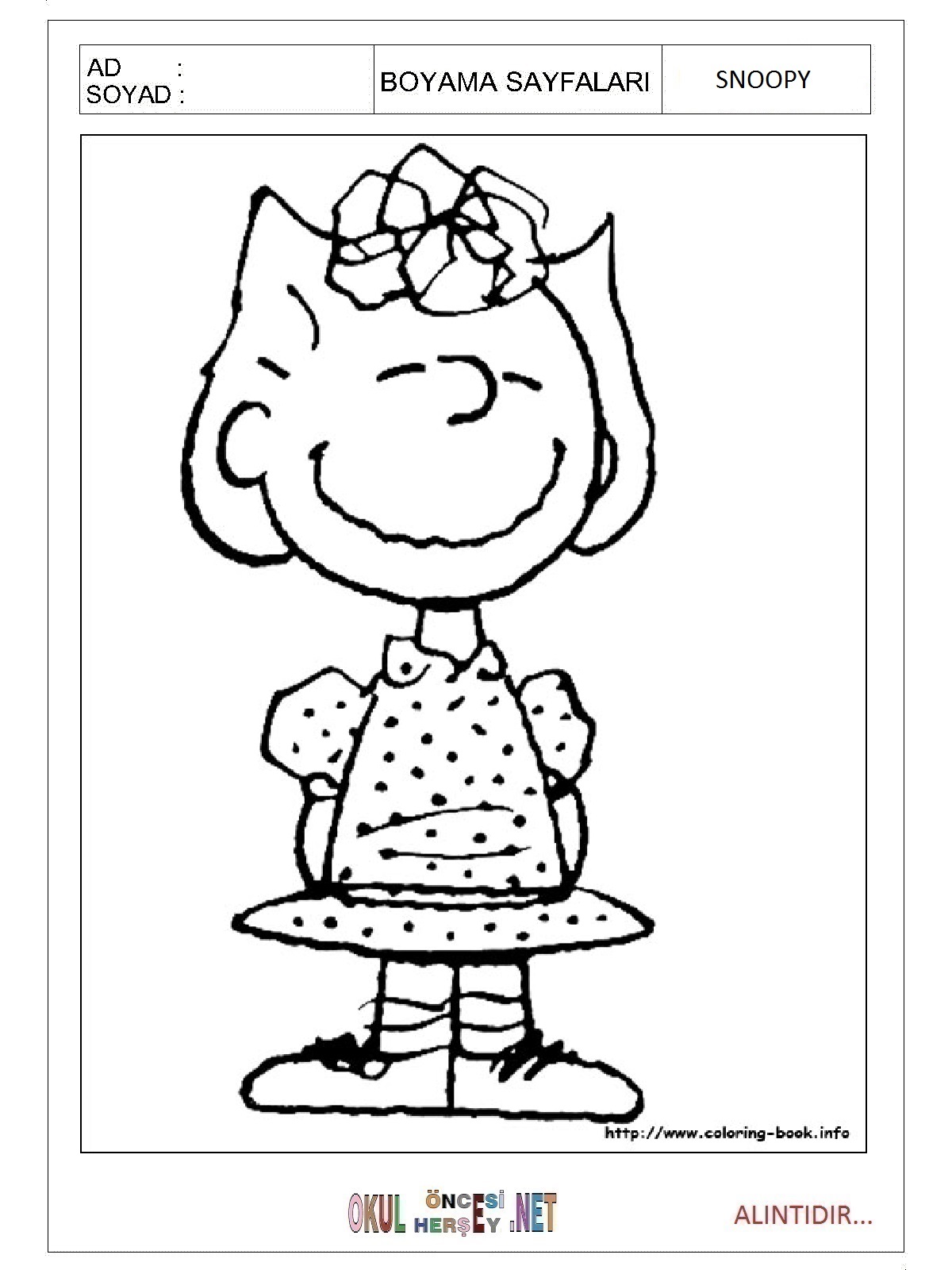 Çocuklar İçin Snoopy Boyama Sayfaları 