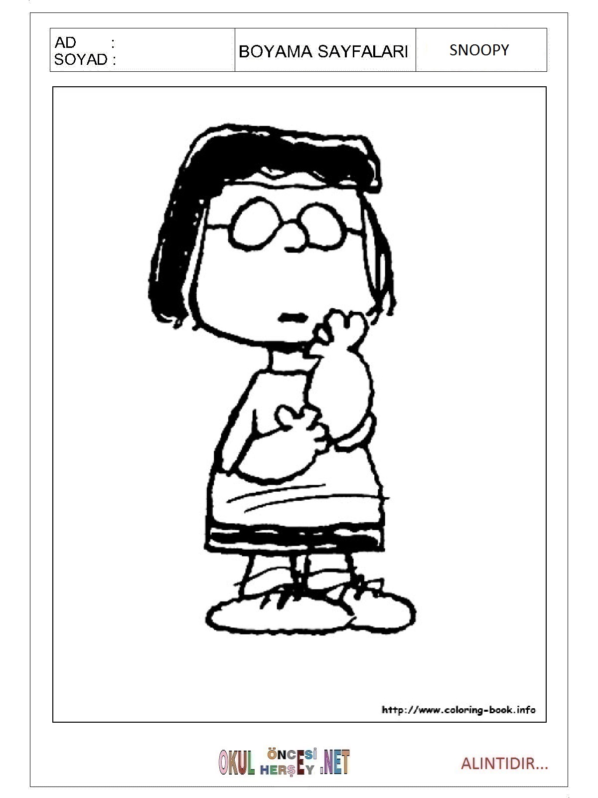 Çocuklar İçin Snoopy Boyama Sayfaları 