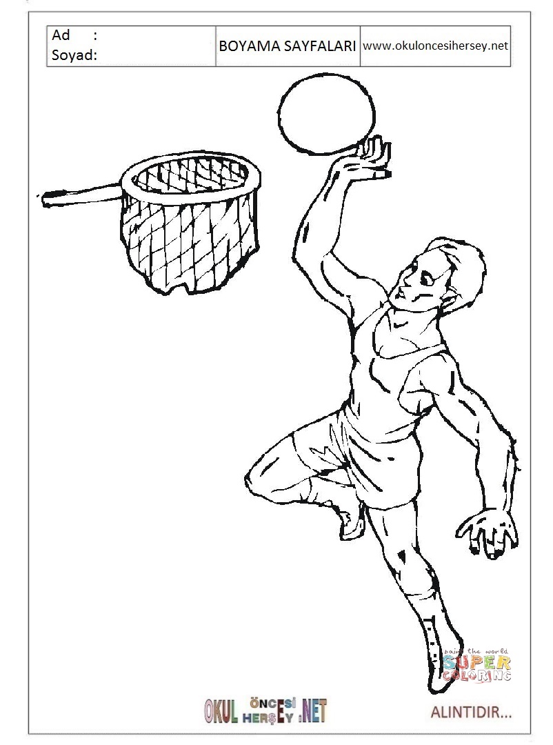 Çocuklar İçin Basketbol Boyama Sayfaları 