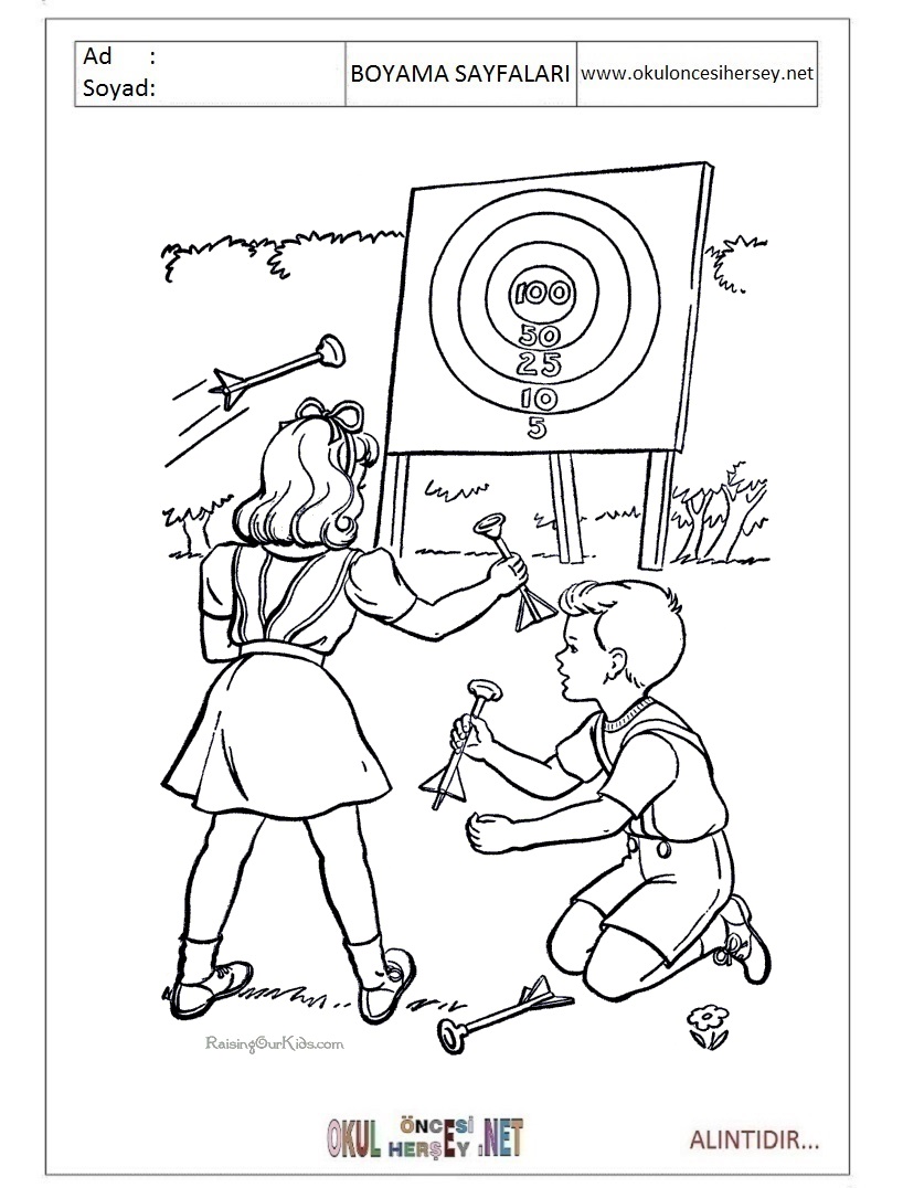 Çocuklar İçin Dart Boyama Sayfaları 