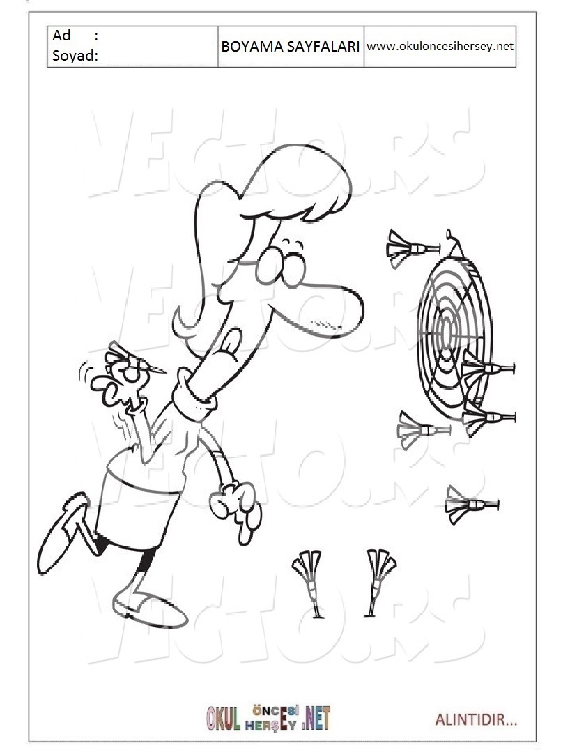 Çocuklar İçin Dart Boyama Sayfaları 