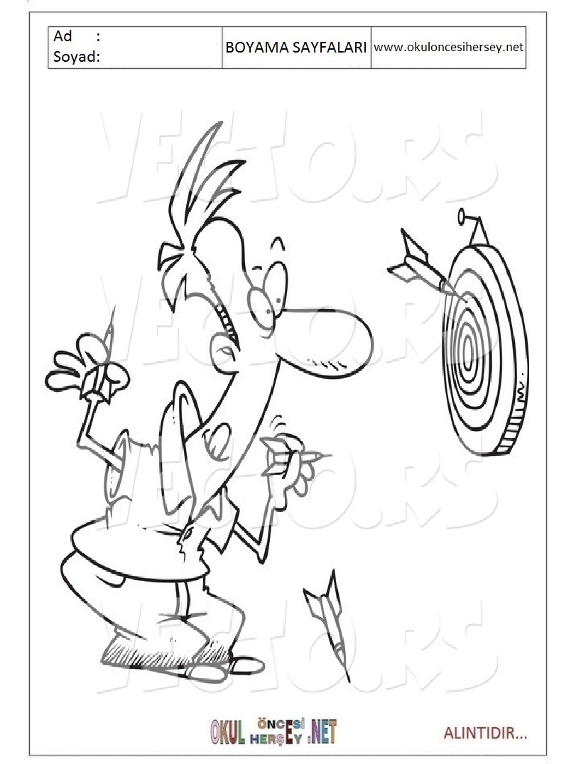 Çocuklar İçin Dart Boyama Sayfaları 
