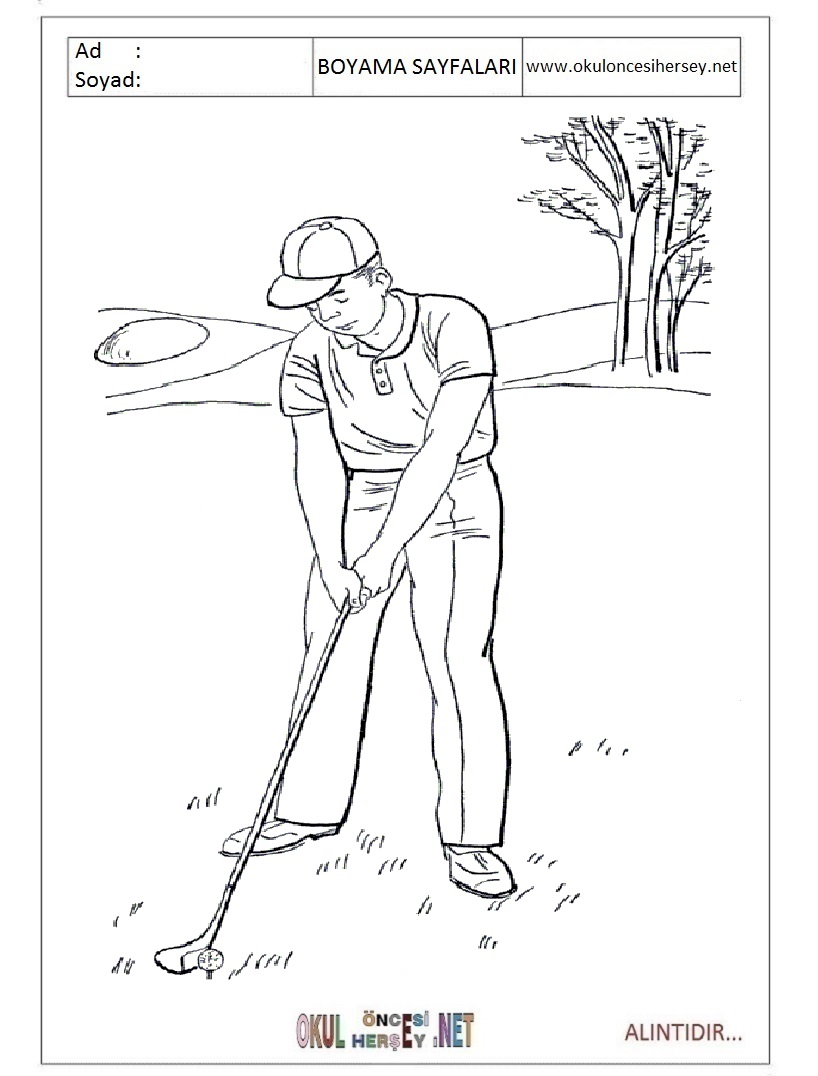 Çocuklar İçin Golf Boyama Sayfaları 