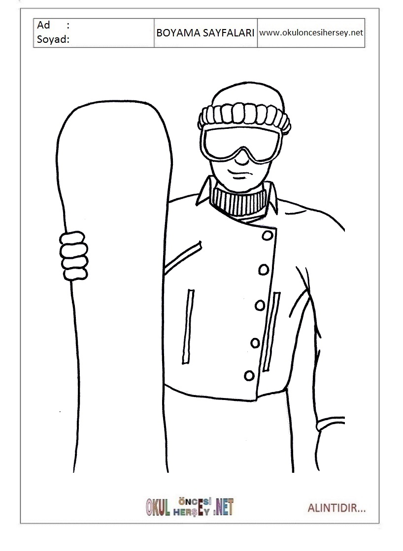 Çocuklar İçin Snowboard Boyama Sayfaları 