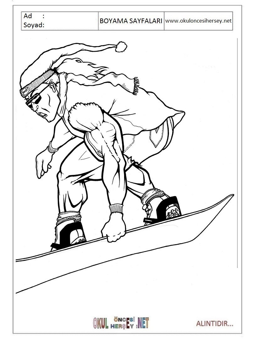 Çocuklar İçin Snowboard Boyama Sayfaları 