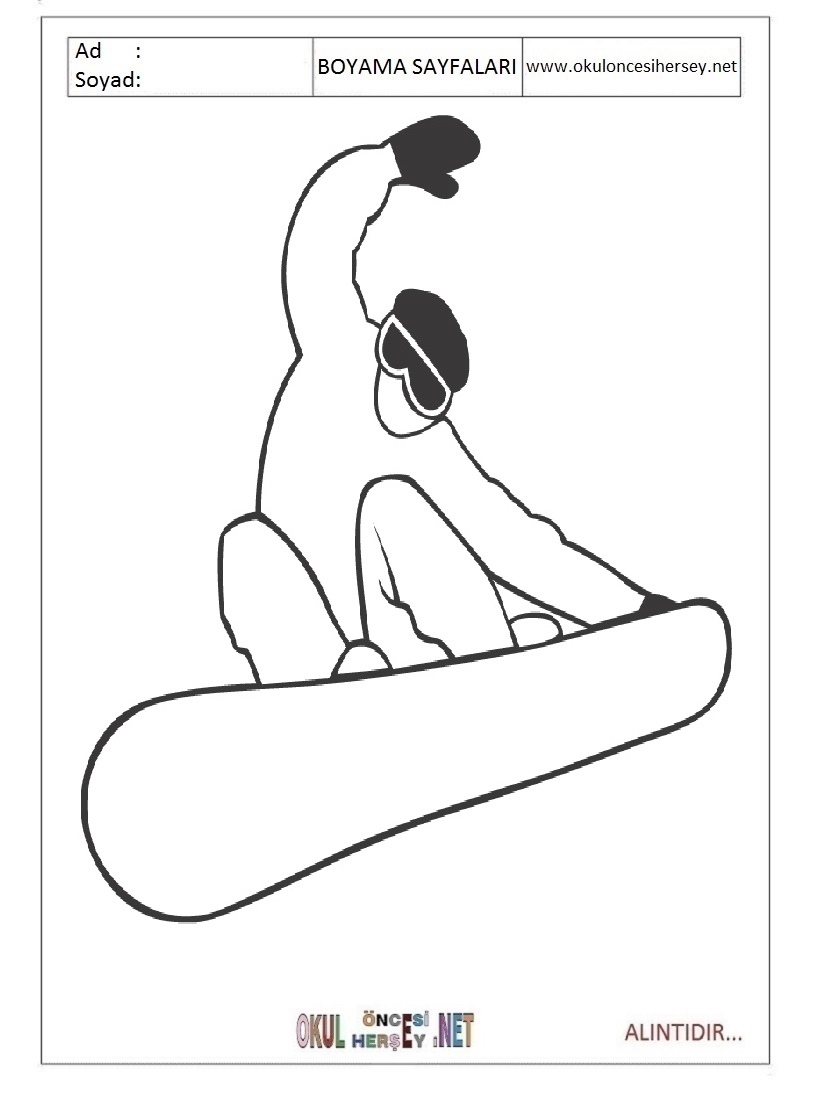 Çocuklar İçin Snowboard Boyama Sayfaları 