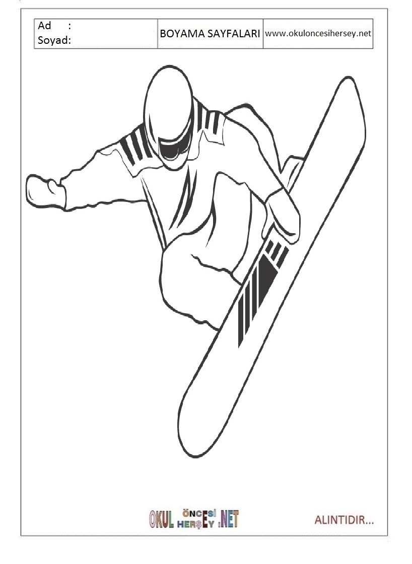 Çocuklar İçin Snowboard Boyama Sayfaları 