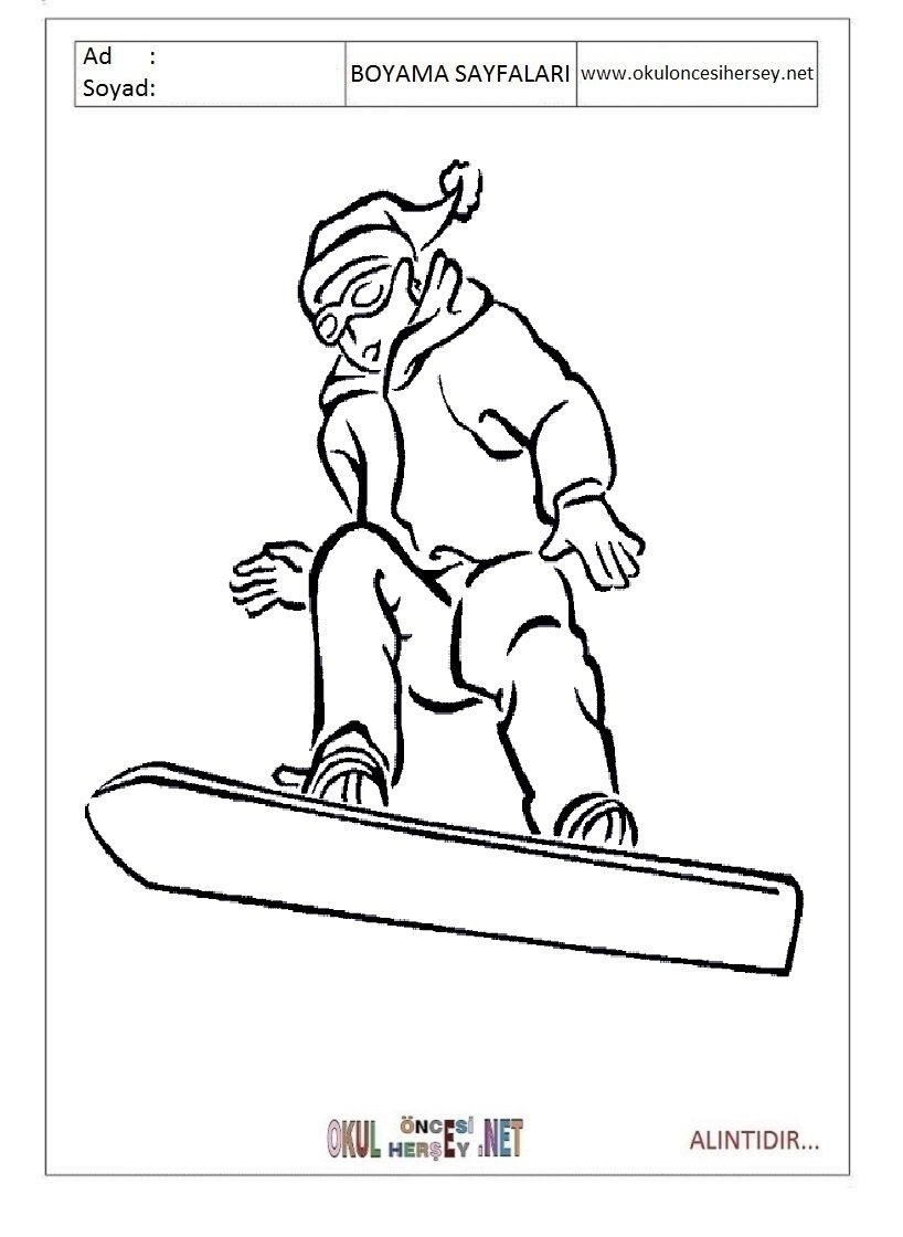 Çocuklar İçin Snowboard Boyama Sayfaları 